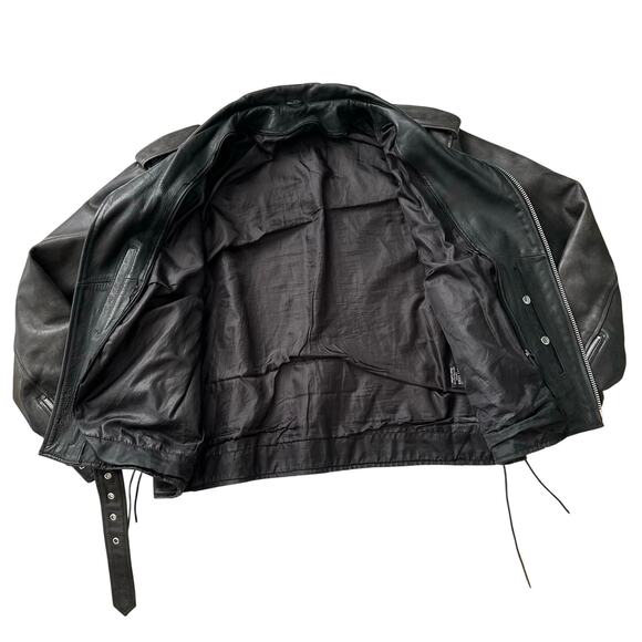 Echtes Leder VTG Biker Moto Belted Lined Distressed‎ Black Leather Jacket 52 XL - Picture 4 of 14